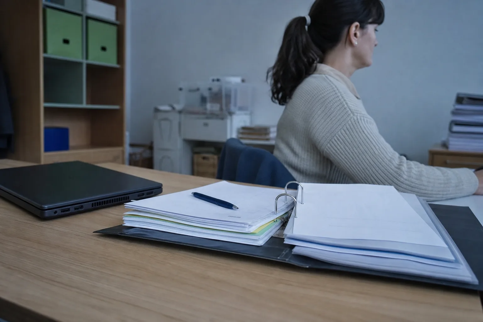 Sortierte Formulare für eine Teilnehmerakte auf einem Schreibtisch